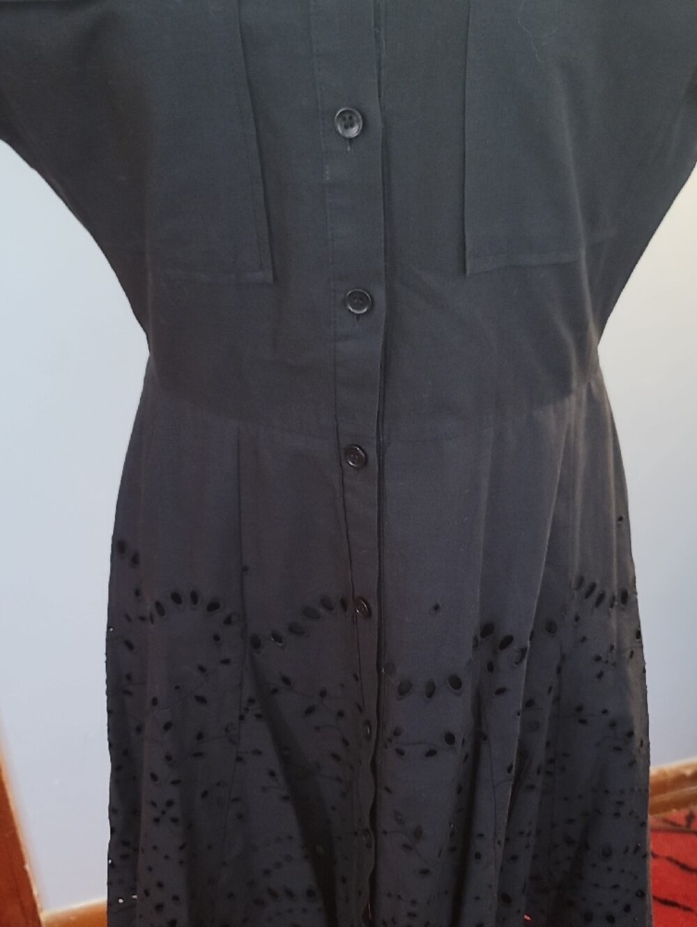 Zara Black Eyelet-Hem Mini Shirt Dress size small - Picture 6 of 13